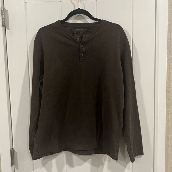 Men's Eddie Bauer Brown Henley - Size L Tall - Picture 1 of 5